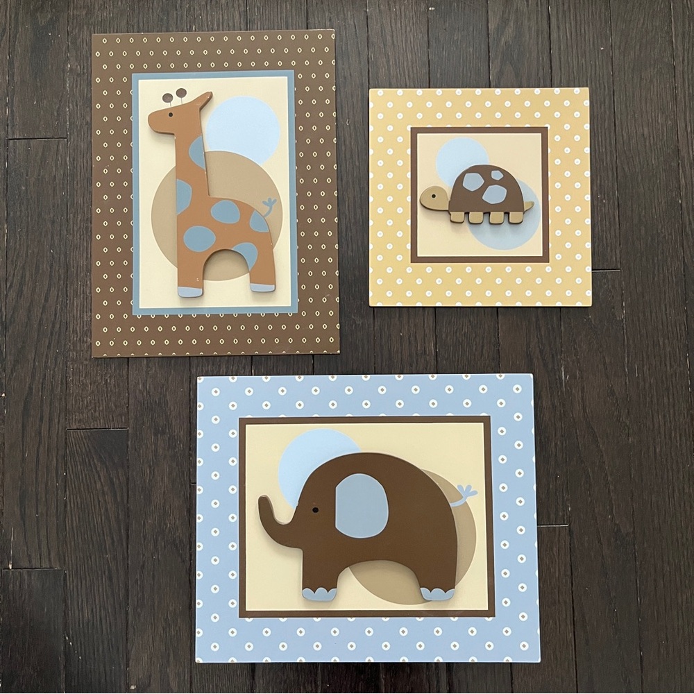 Lambs & Ivy Wooden Animal Wall Art Set for Kids, Nursery - Brown and Blue